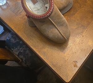 UGG Brown Suede Slippers with Red Accent